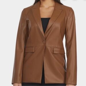 Laundry By Shelli Segal Women's Tan Leather single-button blazer R13A